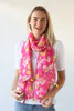Model wearing Lightweight Abstract Flower Scarf with Tassells By Archer House Available at Beetees Nelson